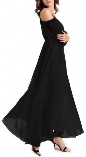 Afibi Womens Off Shoulder Long Chiffon Casual Dress Maxi Evening Dress