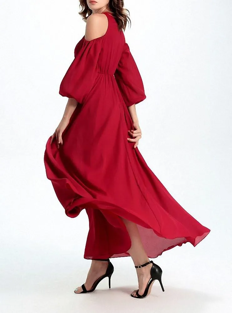 Afibi Womens Off Shoulder Long Chiffon Casual Dress Maxi Evening Dress