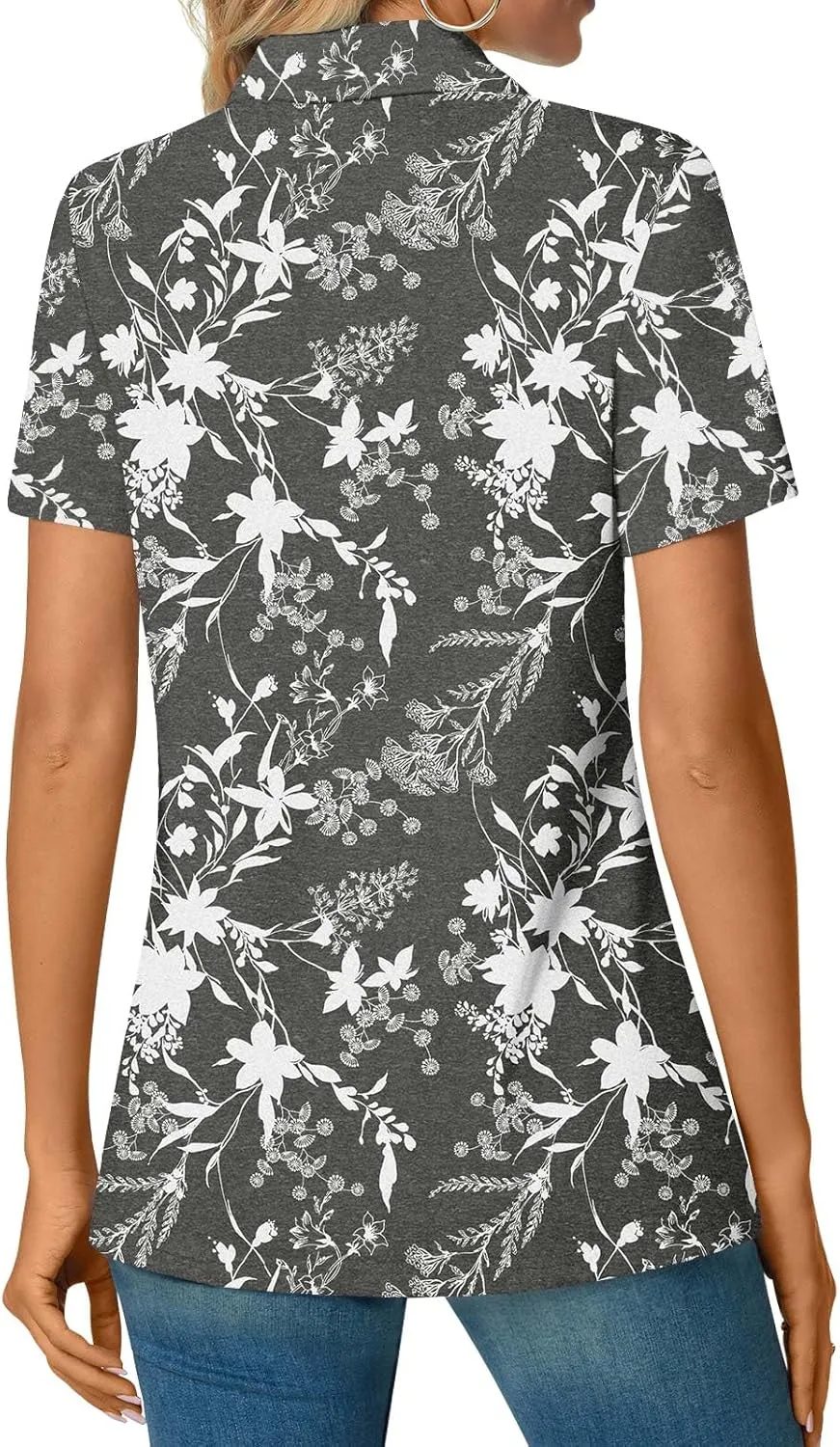 Aodemo Women's Summer Polo Shirts Dressy Button Up Collared Tunic Short Sleeve Work Tops V Neck Loose Blouses