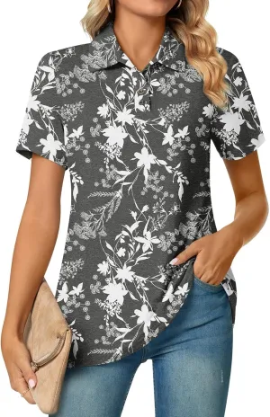 Aodemo Women's Summer Polo Shirts Dressy Button Up Collared Tunic Short Sleeve Work Tops V Neck Loose Blouses