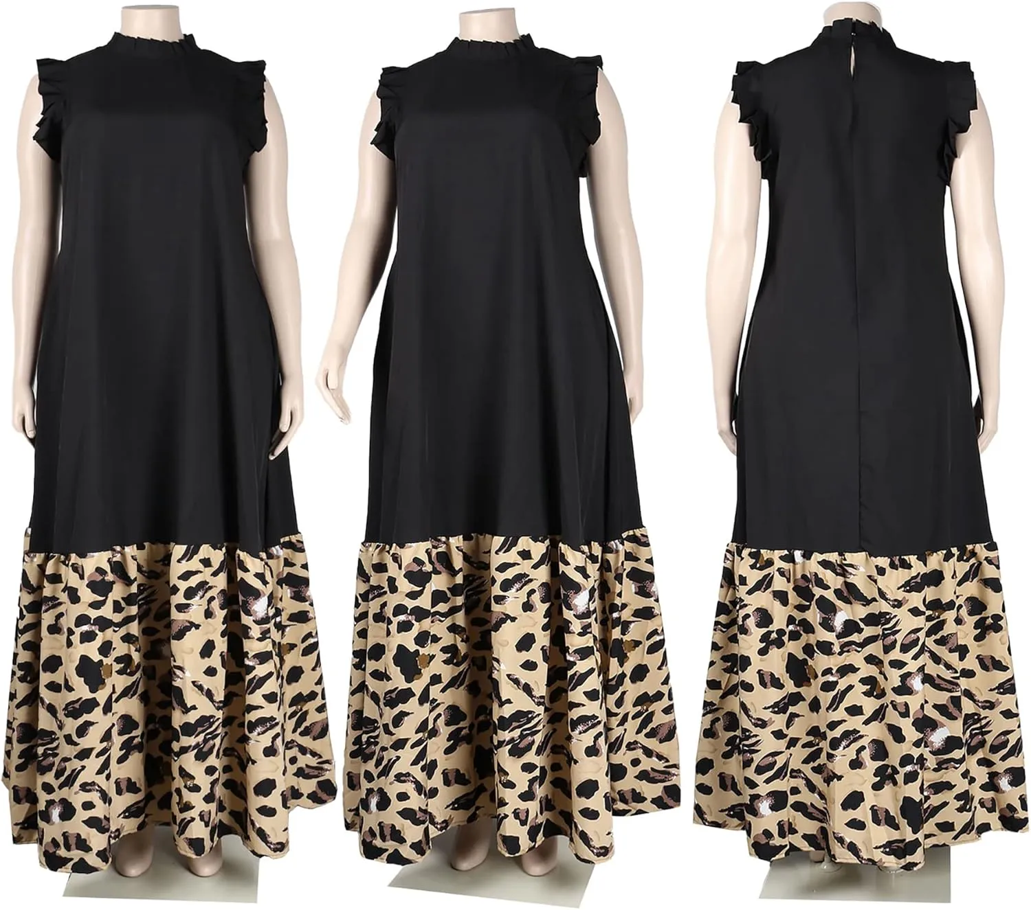 Casual Plus Size Maxi Dress for Women Sleeveless Crewneck Loose A Line Long Dress with Pockets