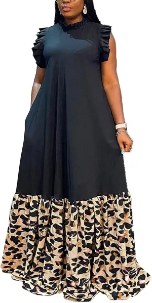 Casual Plus Size Maxi Dress for Women Sleeveless Crewneck Loose A Line Long Dress with Pockets