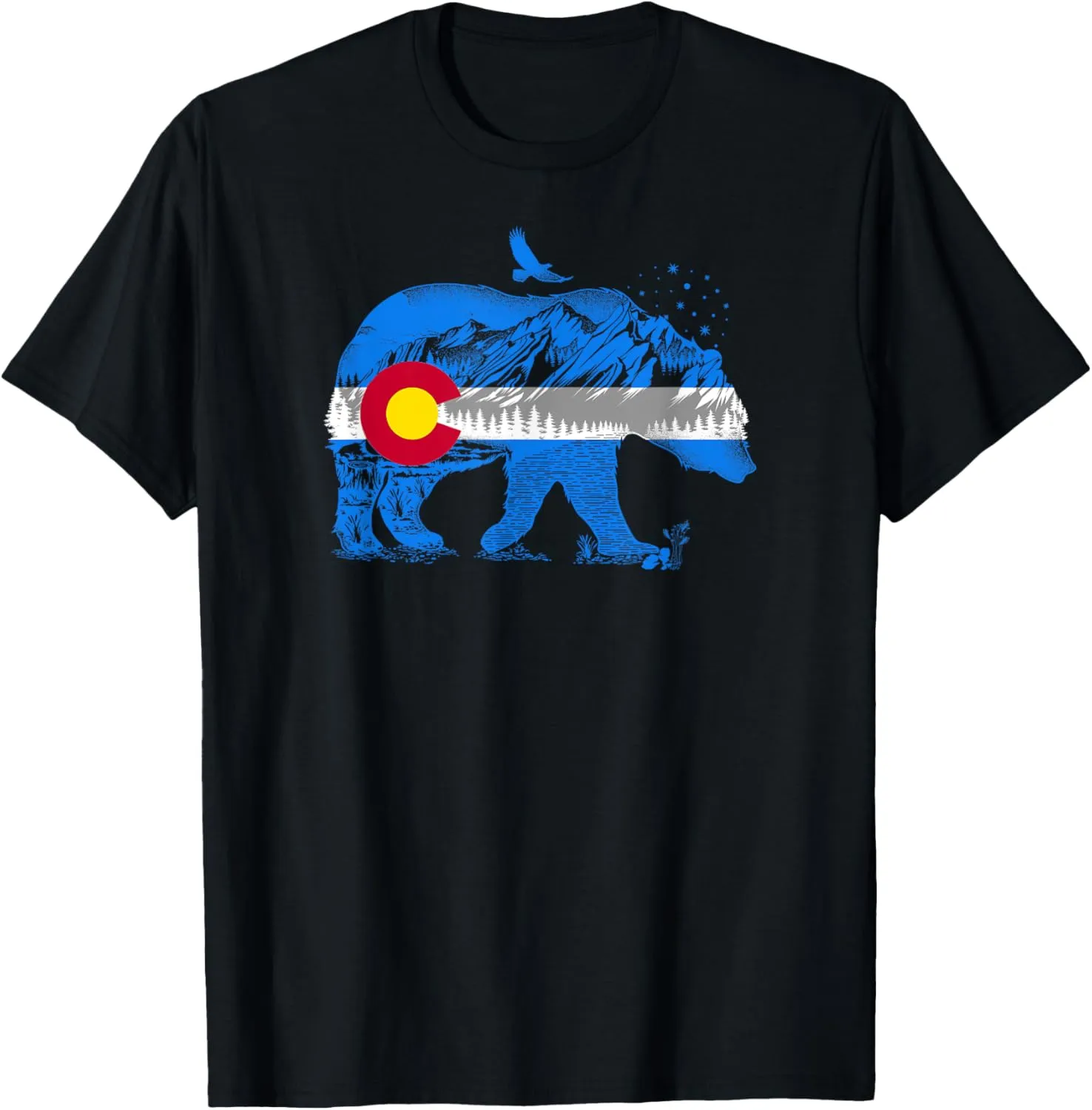 Colorado Flag Design Mountains and Bear Landscape Graphic T-Shirt