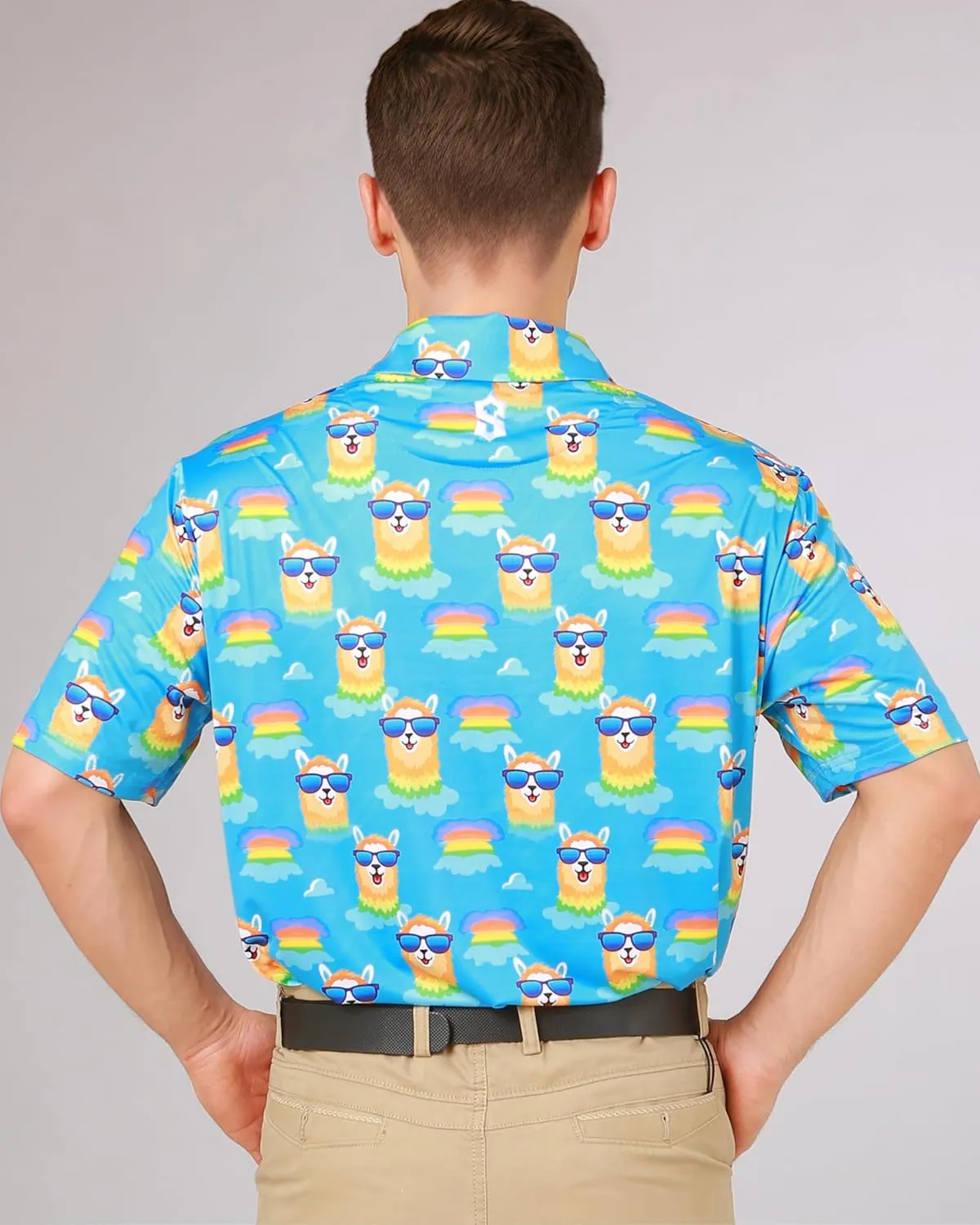 Fun Golf Shirts for Men- Mens Performance Dry-Fit Golf Polo  UPF 50  Sun Protection Funny Hawaiian Print Short Sleeve Shirt