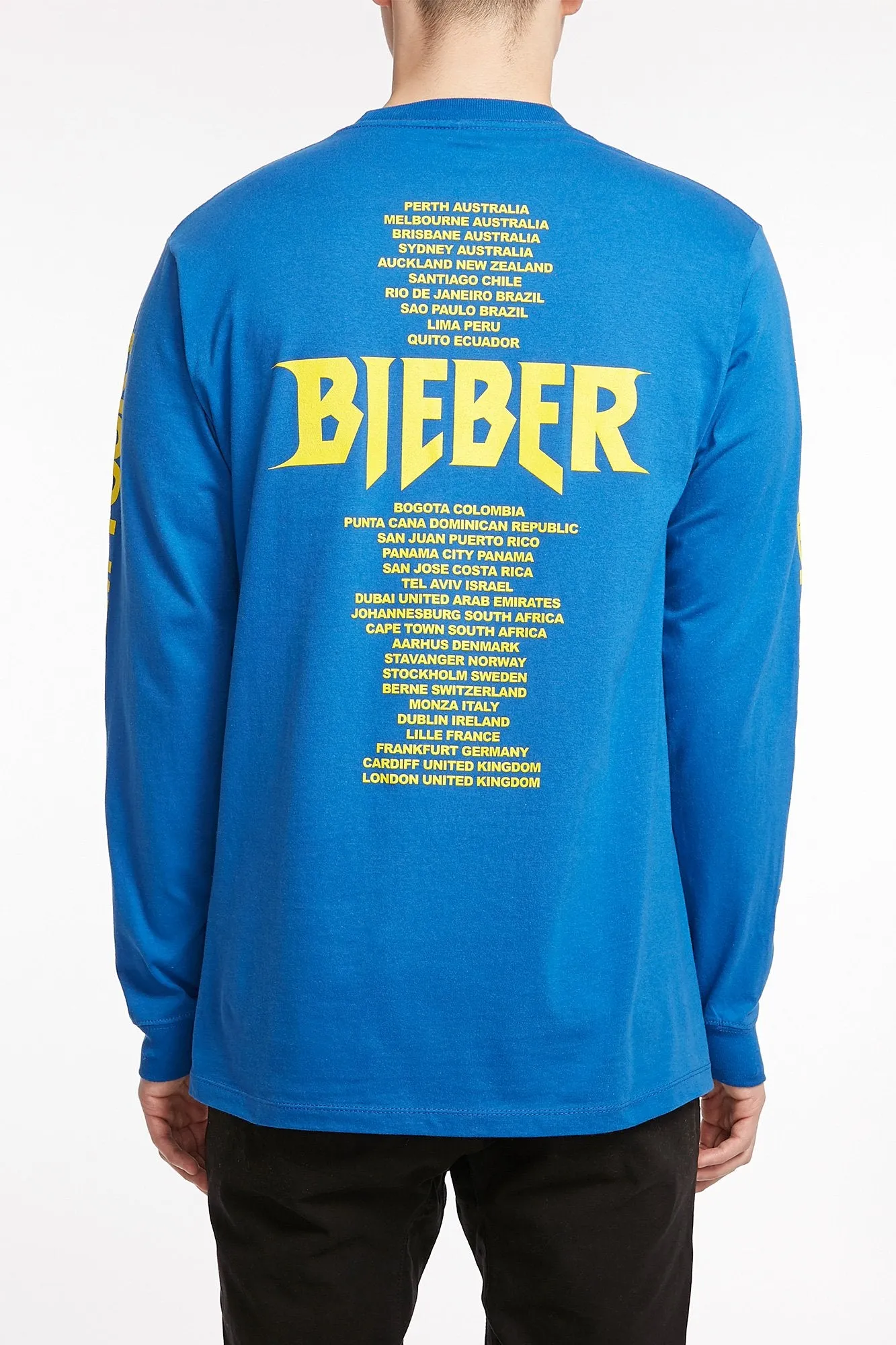 Guys Blue Bieber Stadium Tour Long Sleeve Tee
