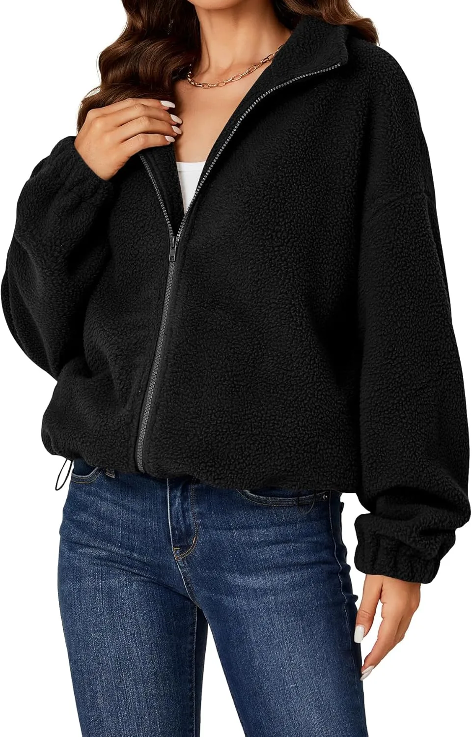 LYANER Women's Full Zip Fleece Lapel Long Sleeve Fuzzy Sherpa Jacket Warm Teddy Coat with Pockets