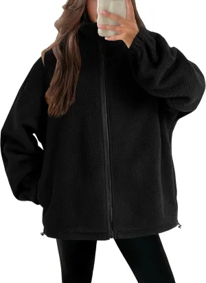 LYANER Women's Full Zip Fleece Lapel Long Sleeve Fuzzy Sherpa Jacket Warm Teddy Coat with Pockets