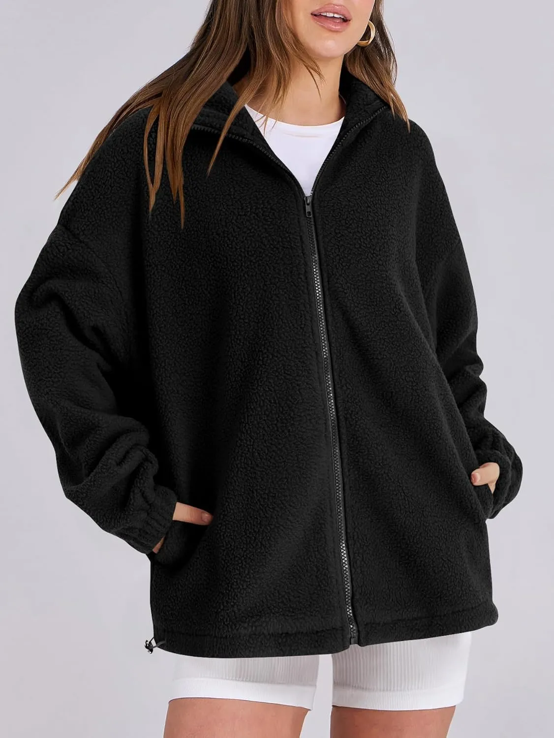 LYANER Women's Full Zip Fleece Lapel Long Sleeve Fuzzy Sherpa Jacket Warm Teddy Coat with Pockets