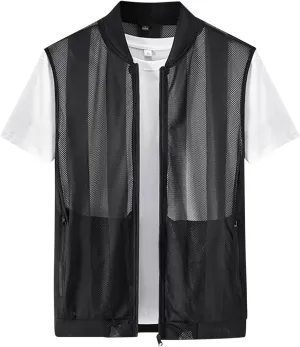 Men Summer Sleeveless Sun Protection Jackets Casual Lightweight Breathable Mesh Zipper Cycling Vest for Hiking Golf