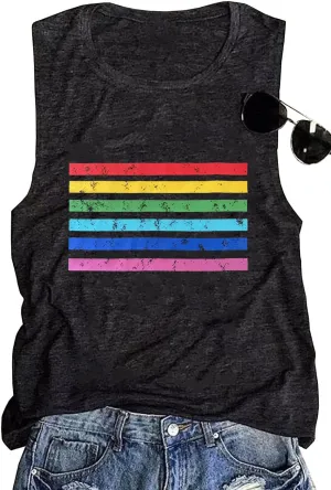 Pride Shirts Women Progress Rainbow Flag Tank Tops LGBTQ Equality Tank Sleeveless Graphic Tee Shirt