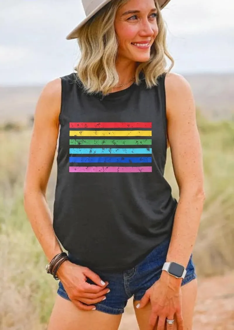 Pride Shirts Women Progress Rainbow Flag Tank Tops LGBTQ Equality Tank Sleeveless Graphic Tee Shirt