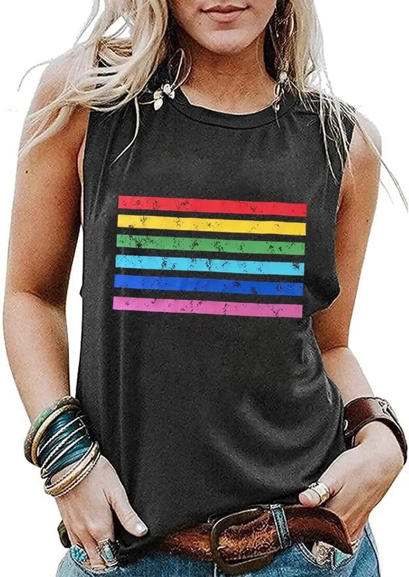Pride Shirts Women Progress Rainbow Flag Tank Tops LGBTQ Equality Tank Sleeveless Graphic Tee Shirt