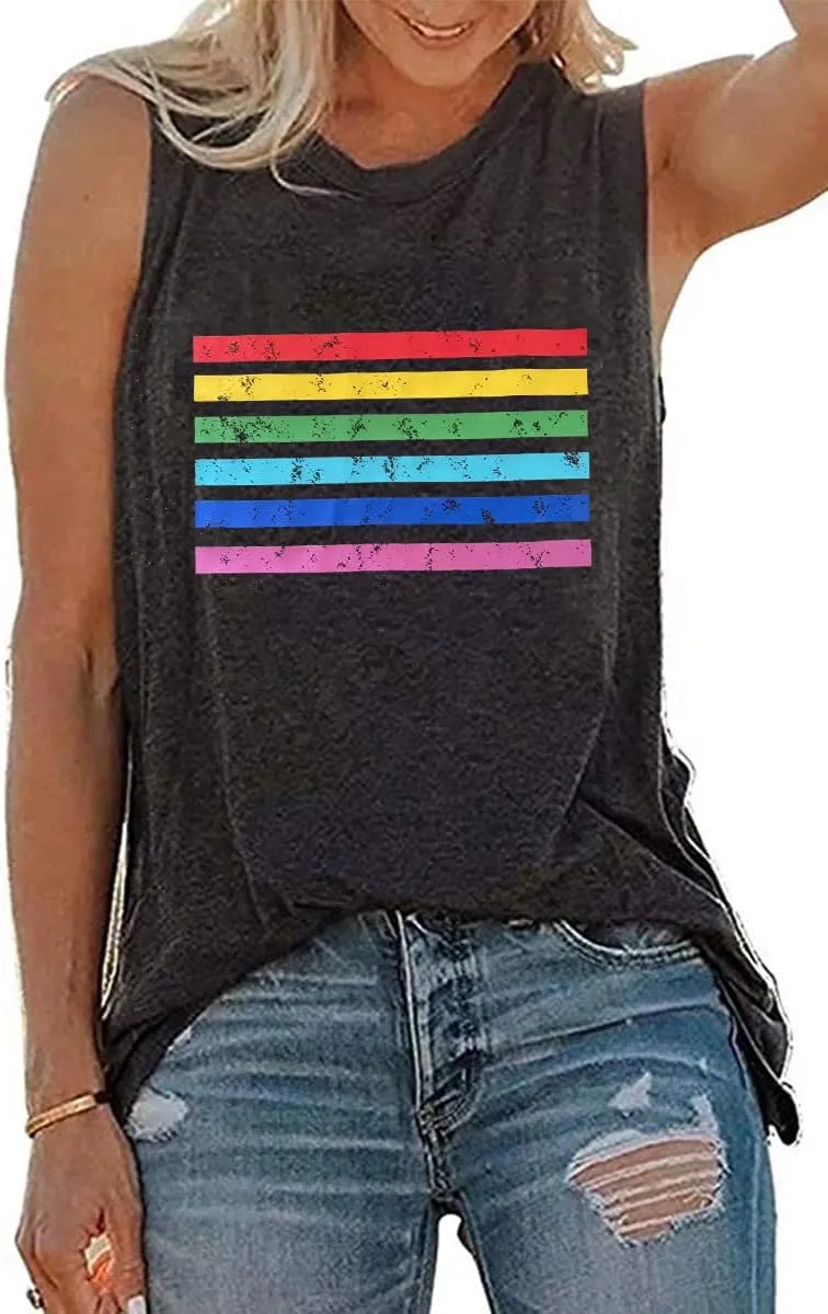 Pride Shirts Women Progress Rainbow Flag Tank Tops LGBTQ Equality Tank Sleeveless Graphic Tee Shirt