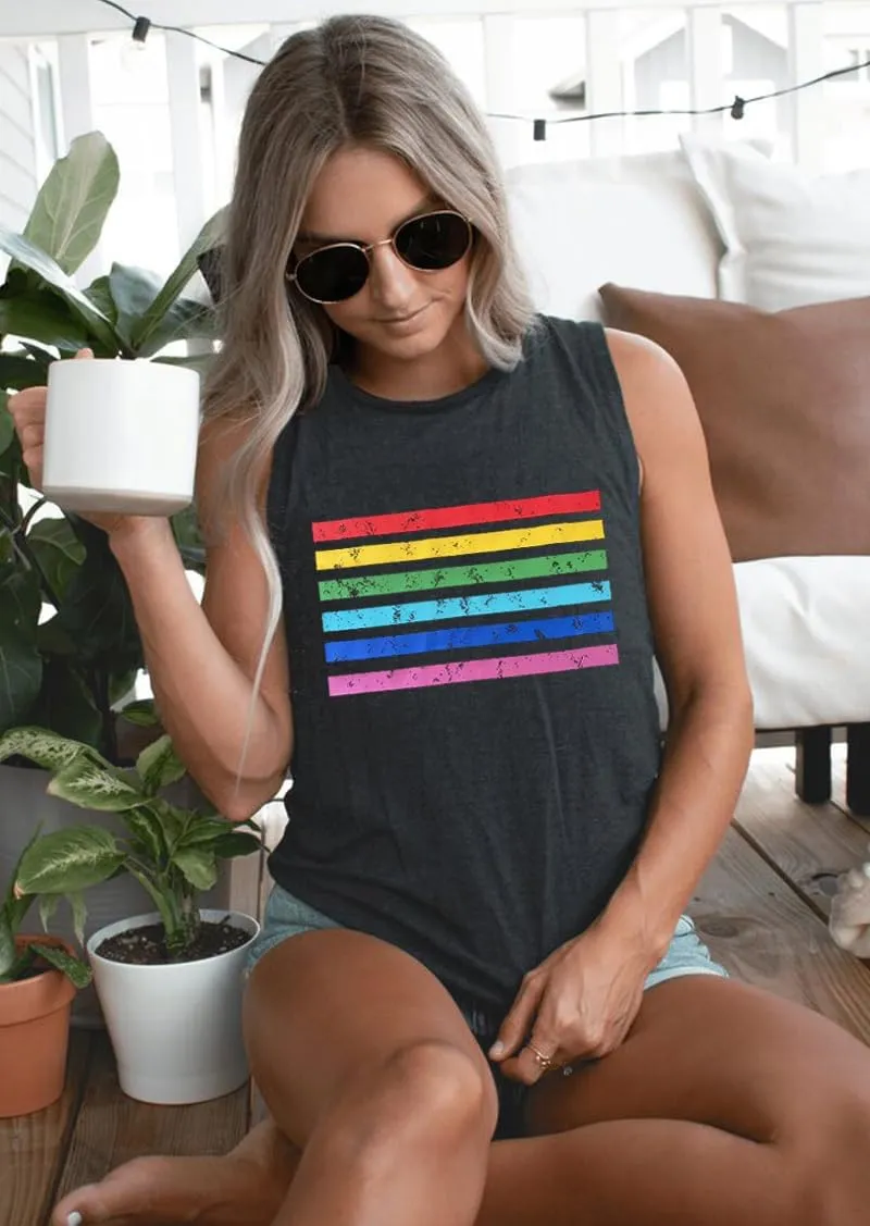 Pride Shirts Women Progress Rainbow Flag Tank Tops LGBTQ Equality Tank Sleeveless Graphic Tee Shirt