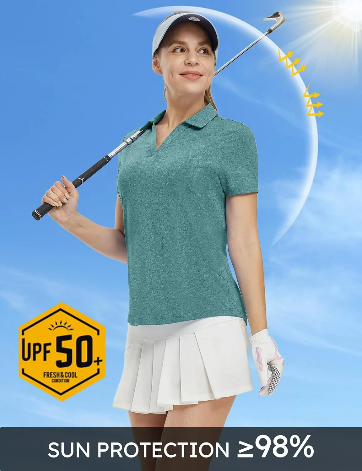 TBMPOY Women's Polo Shirts Short Sleeve V-Neck Golf Tennis Shirts Quick Dry UPF 50  Sun Protection Collared Shirt