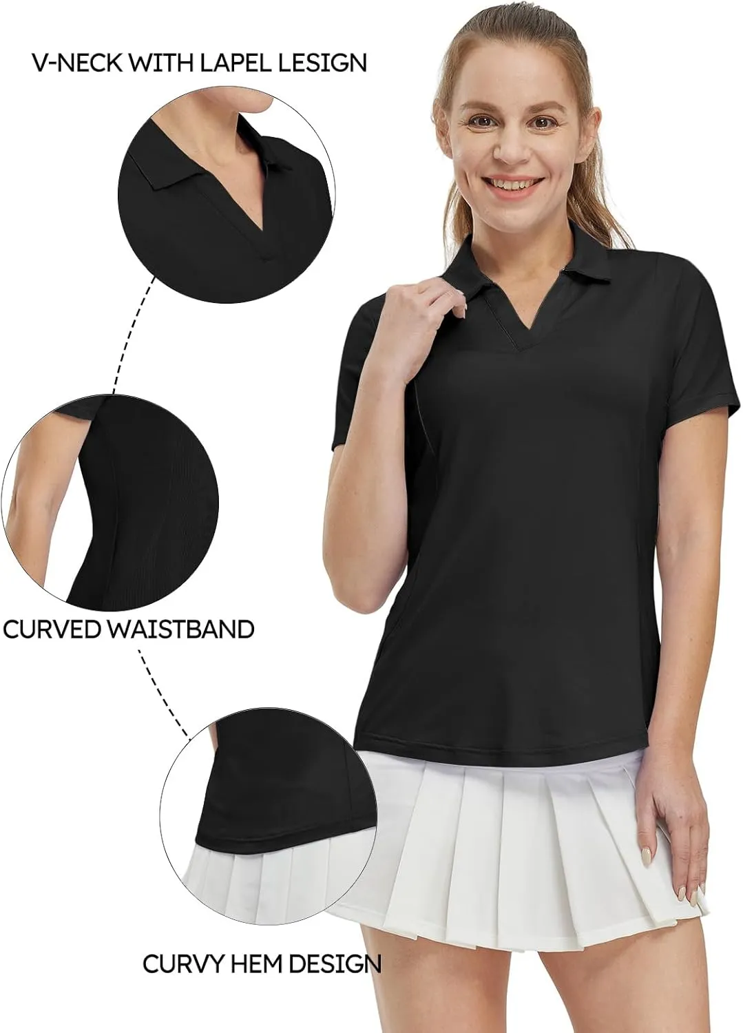 TBMPOY Women's Polo Shirts Short Sleeve V-Neck Golf Tennis Shirts Quick Dry UPF 50  Sun Protection Collared Shirt