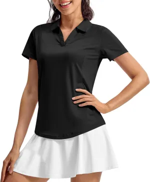 TBMPOY Women's Polo Shirts Short Sleeve V-Neck Golf Tennis Shirts Quick Dry UPF 50  Sun Protection Collared Shirt
