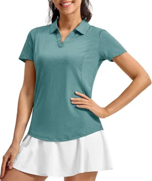 TBMPOY Women's Polo Shirts Short Sleeve V-Neck Golf Tennis Shirts Quick Dry UPF 50  Sun Protection Collared Shirt
