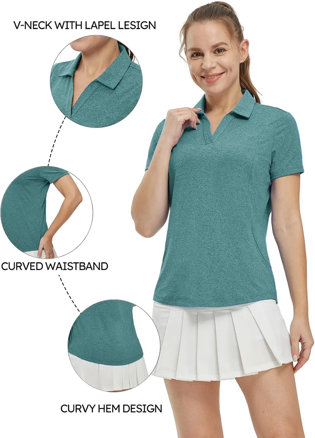 TBMPOY Women's Polo Shirts Short Sleeve V-Neck Golf Tennis Shirts Quick Dry UPF 50  Sun Protection Collared Shirt
