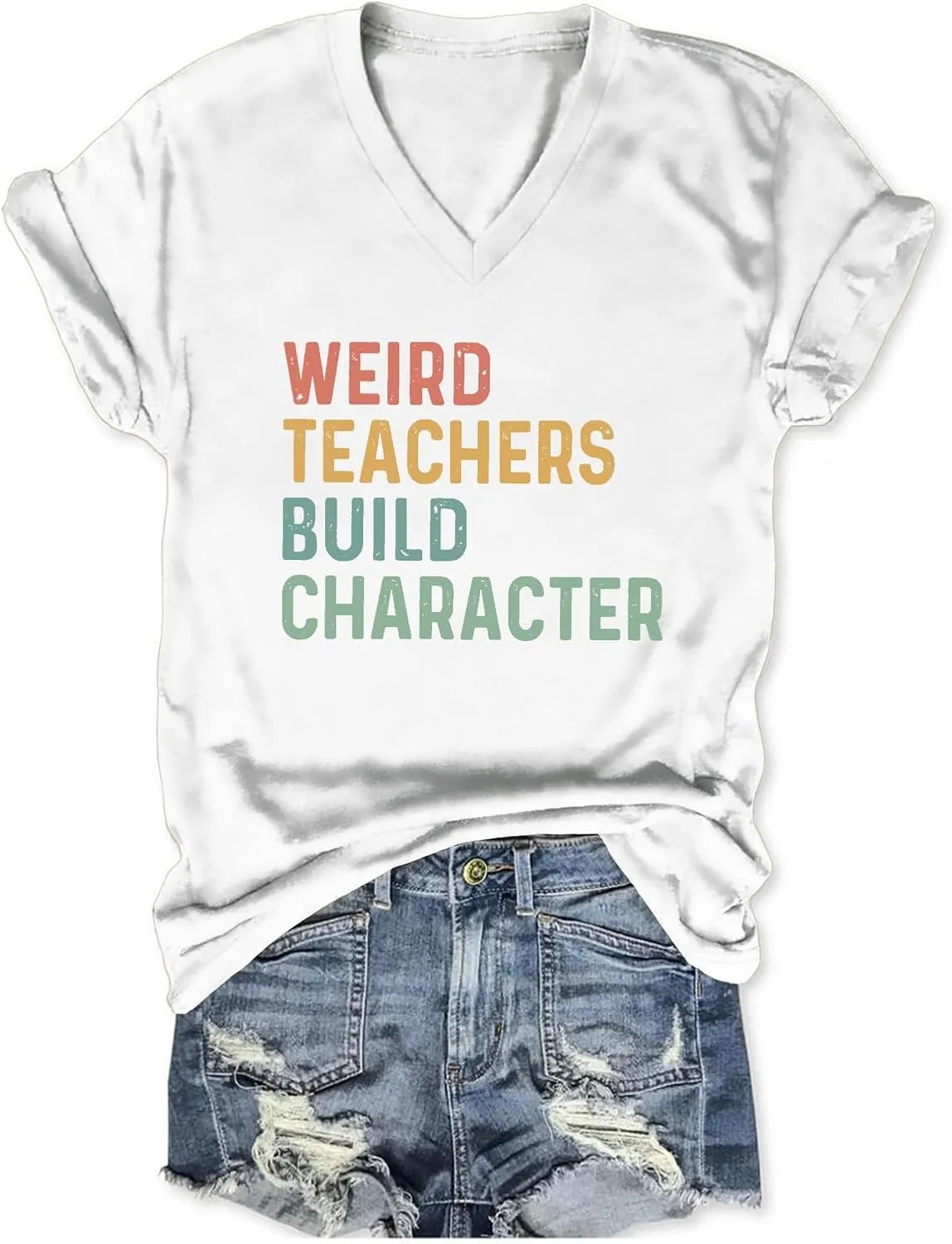 Teacher Shirts for Women Weird Teacher Build Character Tee Cute Teacher Life Appreciation Gift Casual Tshirt Tops