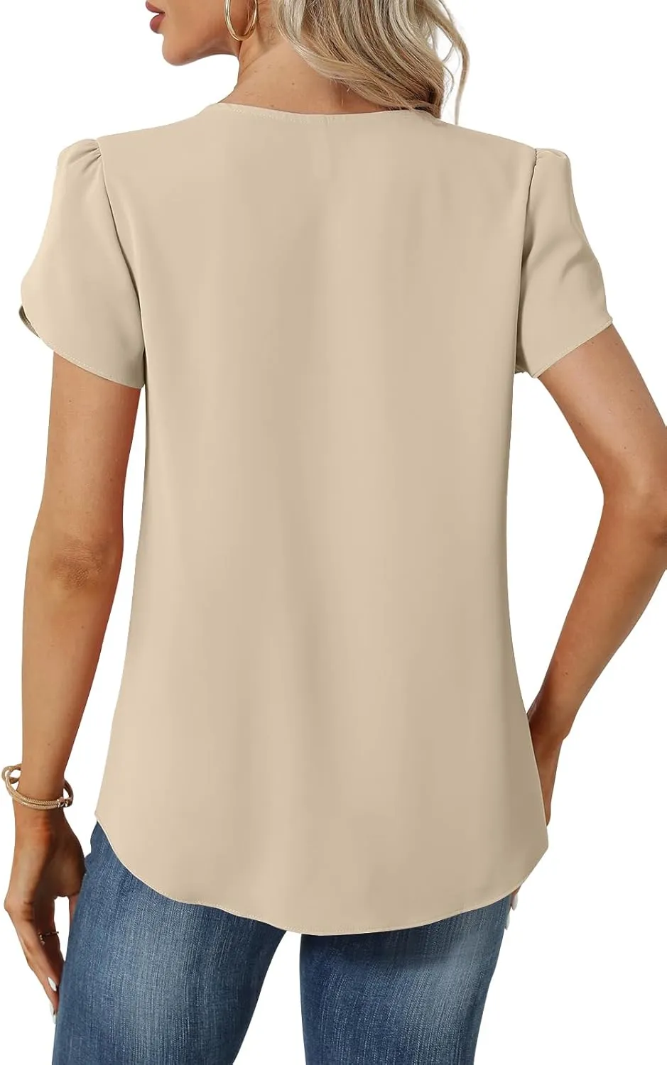 Womens Summer Tunic Tops Pleated Square Neck T Shirts Casual Petal Short Sleeve Blouses