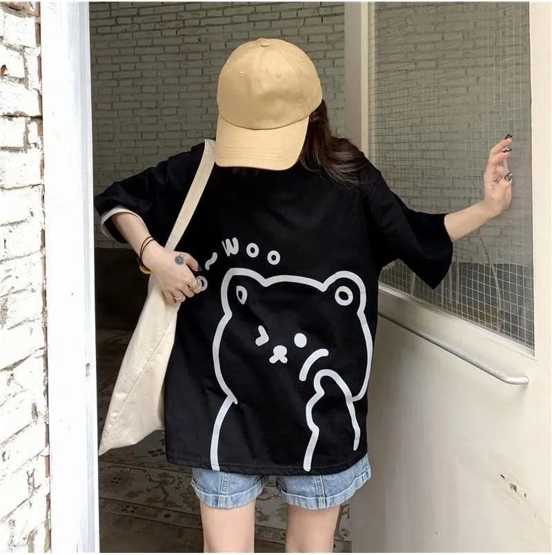 Y2K Bear Graphic Baggy T Shirt Girls Kawaii Harajuku Oversized Tee Summer Aesthetic Stuff Cutecore Anime Preppy Outfits