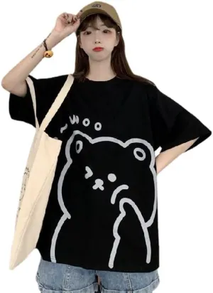 Y2K Bear Graphic Baggy T Shirt Girls Kawaii Harajuku Oversized Tee Summer Aesthetic Stuff Cutecore Anime Preppy Outfits