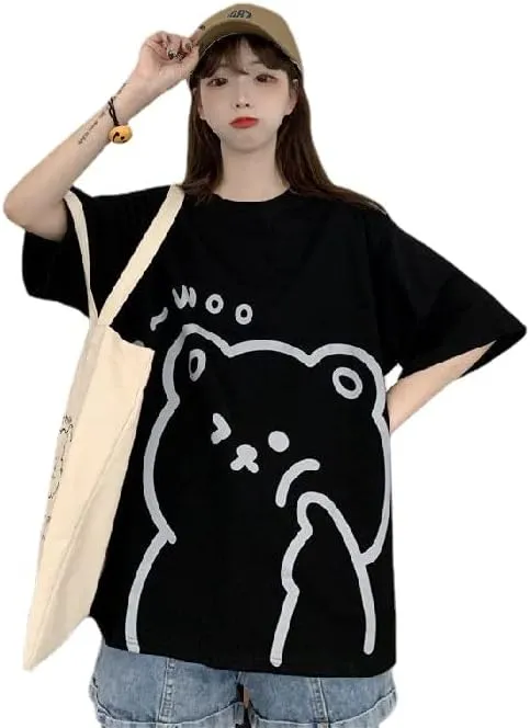 Y2K Bear Graphic Baggy T Shirt Girls Kawaii Harajuku Oversized Tee Summer Aesthetic Stuff Cutecore Anime Preppy Outfits