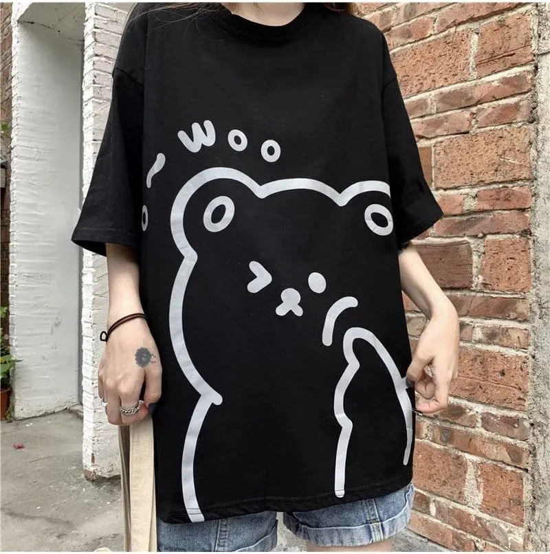 Y2K Bear Graphic Baggy T Shirt Girls Kawaii Harajuku Oversized Tee Summer Aesthetic Stuff Cutecore Anime Preppy Outfits