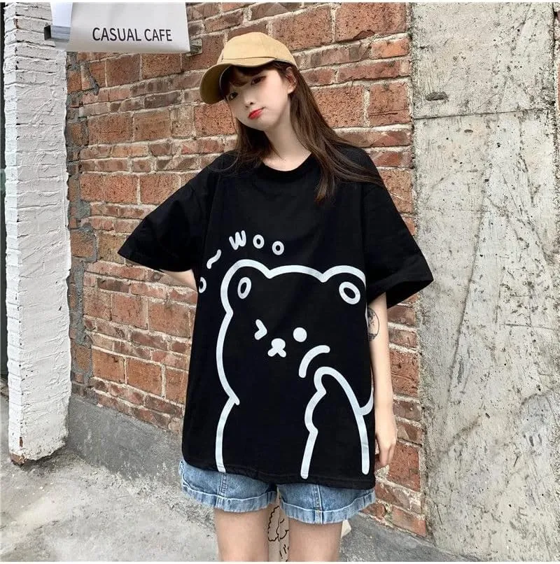Y2K Bear Graphic Baggy T Shirt Girls Kawaii Harajuku Oversized Tee Summer Aesthetic Stuff Cutecore Anime Preppy Outfits
