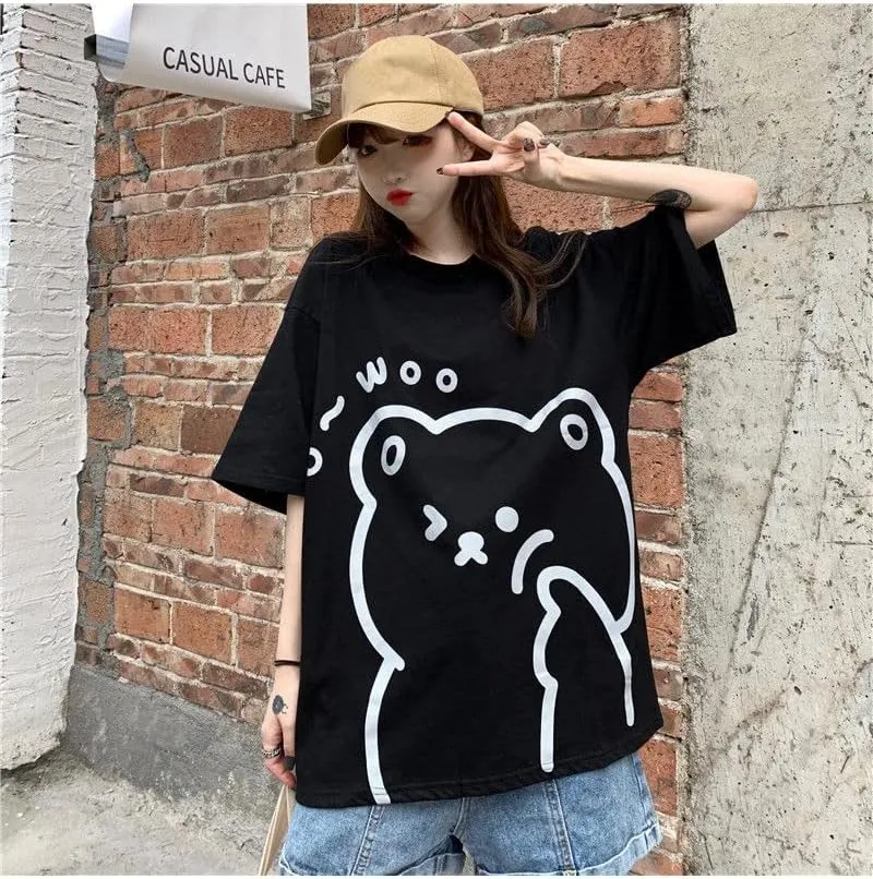 Y2K Bear Graphic Baggy T Shirt Girls Kawaii Harajuku Oversized Tee Summer Aesthetic Stuff Cutecore Anime Preppy Outfits