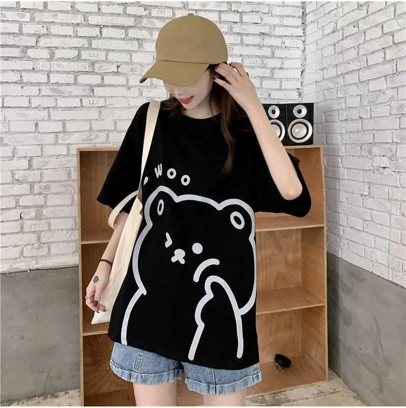 Y2K Bear Graphic Baggy T Shirt Girls Kawaii Harajuku Oversized Tee Summer Aesthetic Stuff Cutecore Anime Preppy Outfits